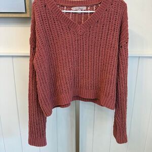 Love Tree Burnt Orange Chenille Open Knit V-Neck Sweater Crop Size M